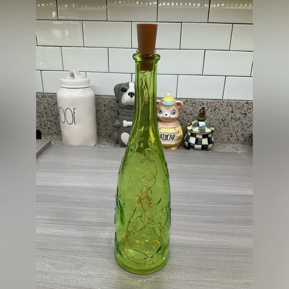 VINTAGE IKEA EMMA DAFNAS LIME GREEN BOTTLE WITH‎ FAIRY LIGHTS